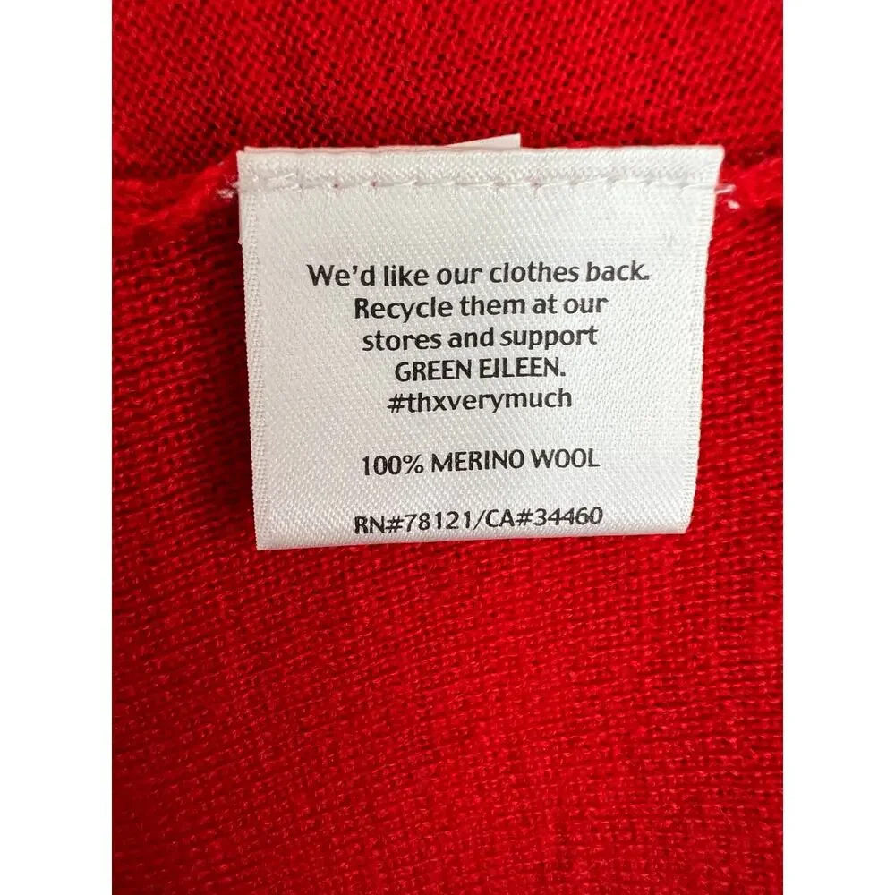 Eileen Fisher Red Merino Wool Cowl Neck Long Sleeve Knit Sweater Petite Large L